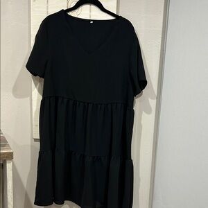 Black V-Neck Tiered Dress